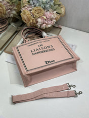 DIOR 26S BOOK TOTE BAG 36 IN PINK EMBROIDERED LETTERING FABRIC