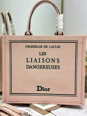 DIOR 26S BOOK TOTE BAG 42 IN PINK EMBROIDERED LETTERING FABRIC