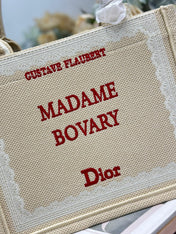 DIOR 26S BOOK TOTE BAG 26 IN BEIGE EMBROIDERED LETTERING FABRIC