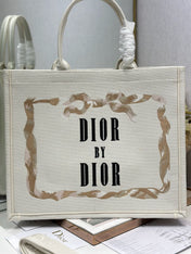 DIOR 26S TOTE BAG 36 IN CREAM BEIGE EMBROIDERED FABRIC