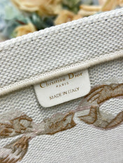 DIOR 26S TOTE BAG 36 IN CREAM BEIGE EMBROIDERED FABRIC