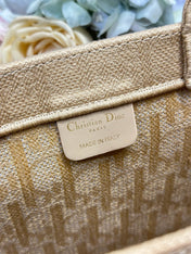 DIOR 26S BOOK TOTE BAG 36 IN BEIGE BAYADERE FABRIC