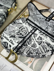 DIOR 26S SADDLE BAG 25 IN WHITE MIX BLACK WOVEN FABRIC