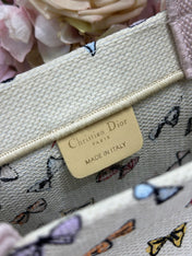 DIOR 26S MINI BOOK TOTE 26 IN BEIGE WHITE BOW PRINT WOVEN FABRIC