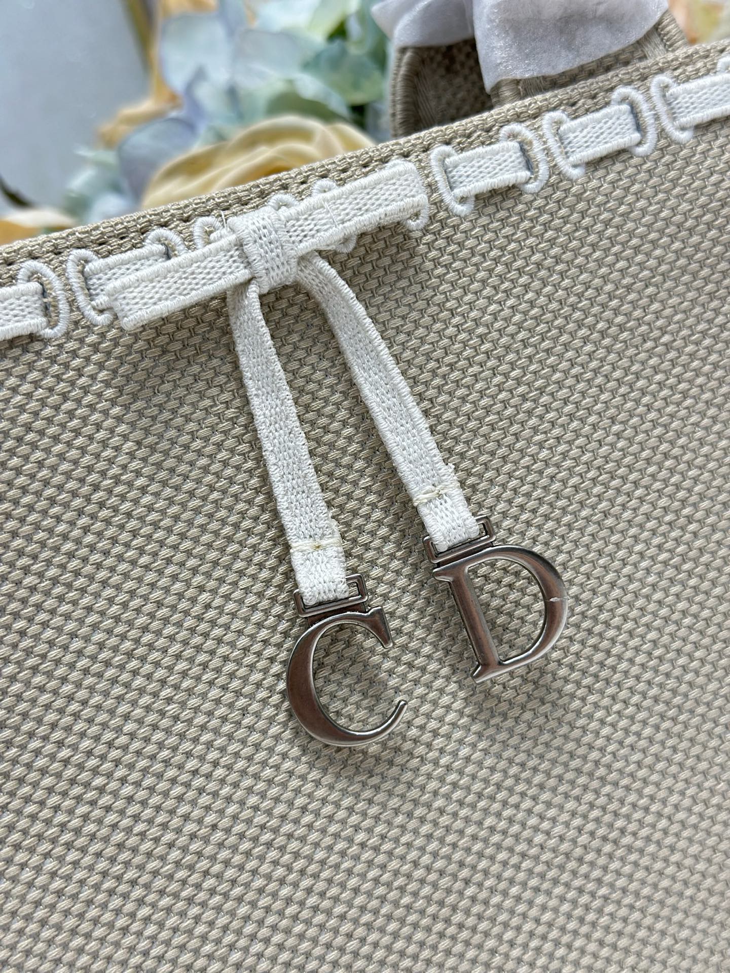 DIOR 26S MINI BOOK TOTE 26 IN BEIGE WOVEN FABRIC