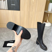 CHANEL 25S HIGH BOOTS STRETCHY SHAFT 85MM IN BLACK CALFSKIN GOLD HARDWARE