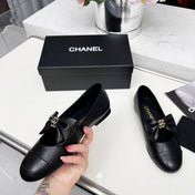 CHANEL 25S MARY JANES IN BLACK CALFSKIN WITH BOW GOLD HARDWARE