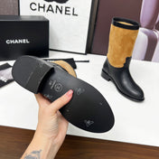 CHANEL 25S MID-CALF BOOTS 35MM IN BLACK CALFSKIN AND CARAMEL SUEDE GOLD HARDWARE
