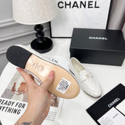 CHANEL 25S LOAFER DANCE SHOES IN WHITE CALFSKIN GOLD HARDWARE