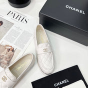 CHANEL 25S LOAFER DANCE SHOES IN WHITE CALFSKIN GOLD HARDWARE