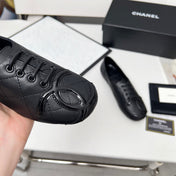 CHANEL 25S DANCE SHOES WITH PRINTED LOGO IN BLACK FULL CALFSKIN