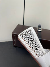 ALAIA BALLET FLATS IN WHITE MESH FISHNET WITH GOLD HARDWARE
