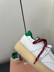 THICK-SOLED RETRO SNEAKERS IN WHITE MIX GREEN SMOOTH LAMBSKIN