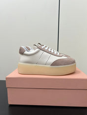 THICK-SOLED RETRO SNEAKERS IN CREAM LAMBSKIN AND PLASTER SUEDE