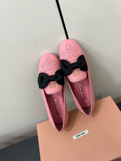 LOAFERS WITH BOW IN PINK SHEEPSKIN