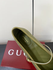 GG MARY JANE 25S IN MOSS GREEN CANVAS WITH GOLD HARDWARE