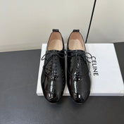 CELINE 26S MINIMAL LACE-UP SHOES IN BLACK GLOSSY CALFSKIN