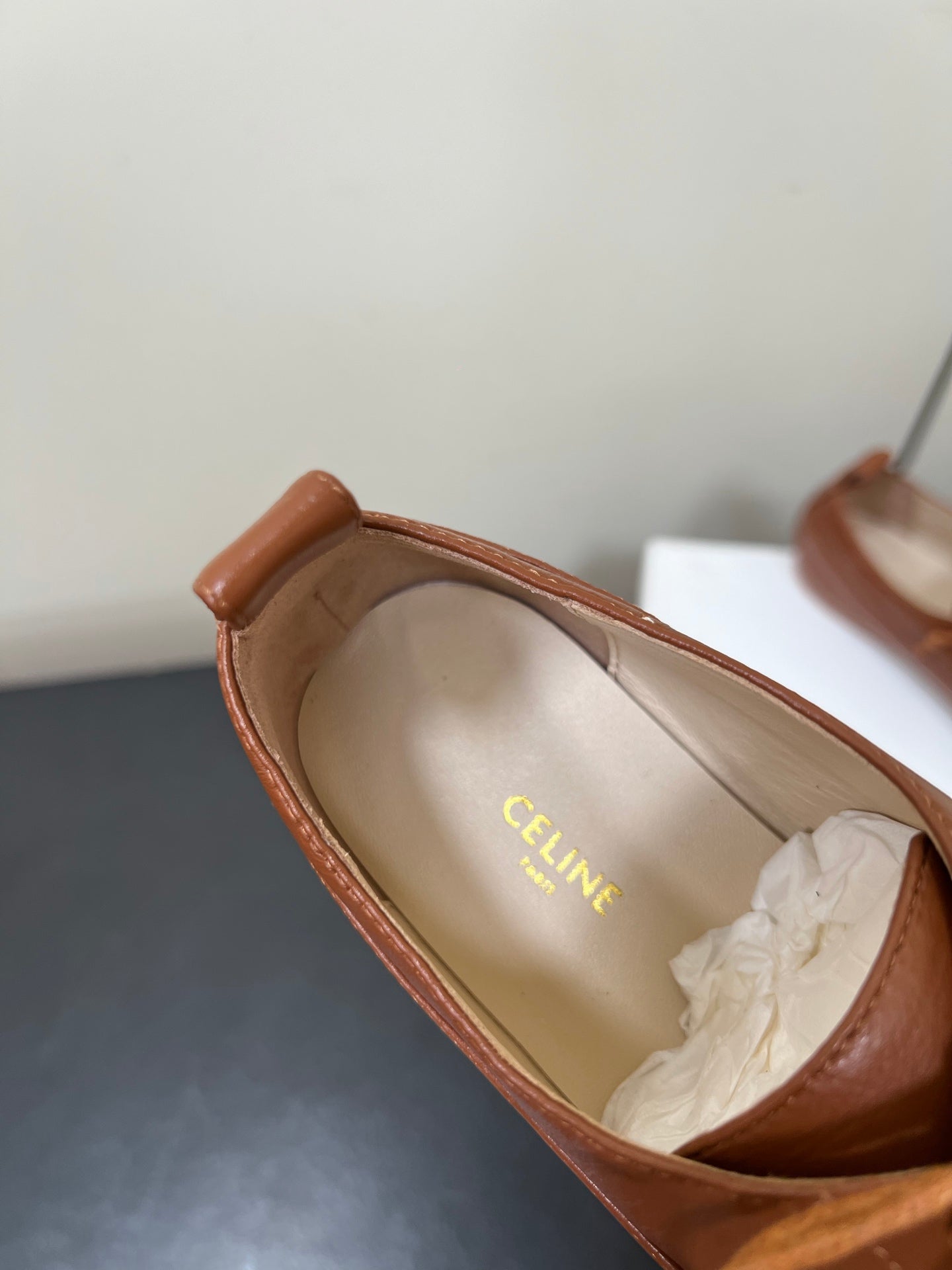 CELINE 26S MINIMAL LACE-UP SHOES IN BROWN CALFSKIN