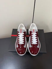 PRADA 26S SNEAKERS IN BURGUNDY RED PATENT CALFSKIN AND WHITE MESH