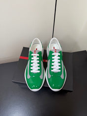 PRADA 26S SNEAKERS IN GREEN PATENT CALFSKIN AND WHITE MESH