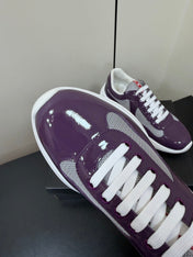 PRADA 26S SNEAKERS IN PLUM PURPLE PATENT CALFSKIN AND WHITE MESH
