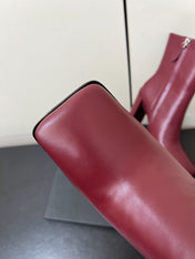 ALAIA 26S SQUARE-TOE BOOTS IN DARK RED CALFSKIN