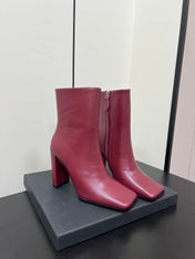 ALAIA 26S SQUARE-TOE BOOTS IN DARK RED CALFSKIN