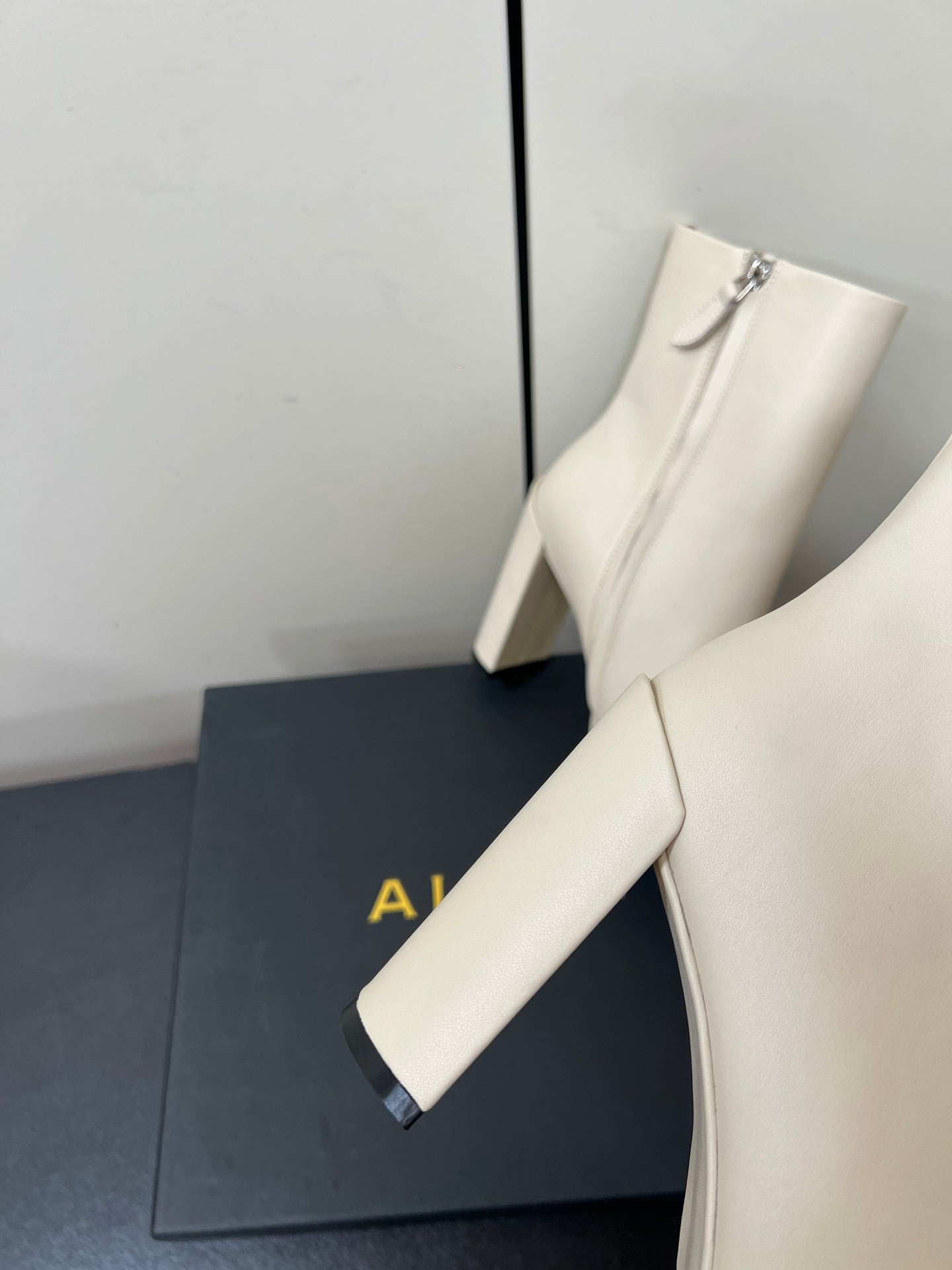 ALAIA 26S SQUARE-TOE BOOTS IN WHITE CALFSKIN