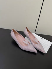 DIOR 26S POINTED-TOE HIGH HEELS 35MM IN PINK SUEDE CRYSTAL