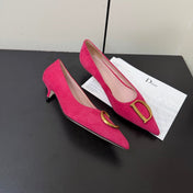 DIOR 26S POINTED-TOE HIGH HEELS 35MM IN RASPBERRY RED SUEDE GOLD HARDWARE