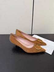 DIOR 26S POINTED-TOE HIGH HEELS 35MM IN TAN BROWN SUEDE GOLD HARDWARE