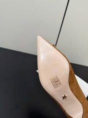 DIOR 26S POINTED-TOE HIGH HEELS 35MM IN TAN BROWN SUEDE GOLD HARDWARE