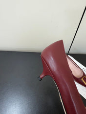 DIOR 26S POINTED-TOE HIGH HEELS 35MM IN DARK RED CALFSKIN GOLD HARDWARE
