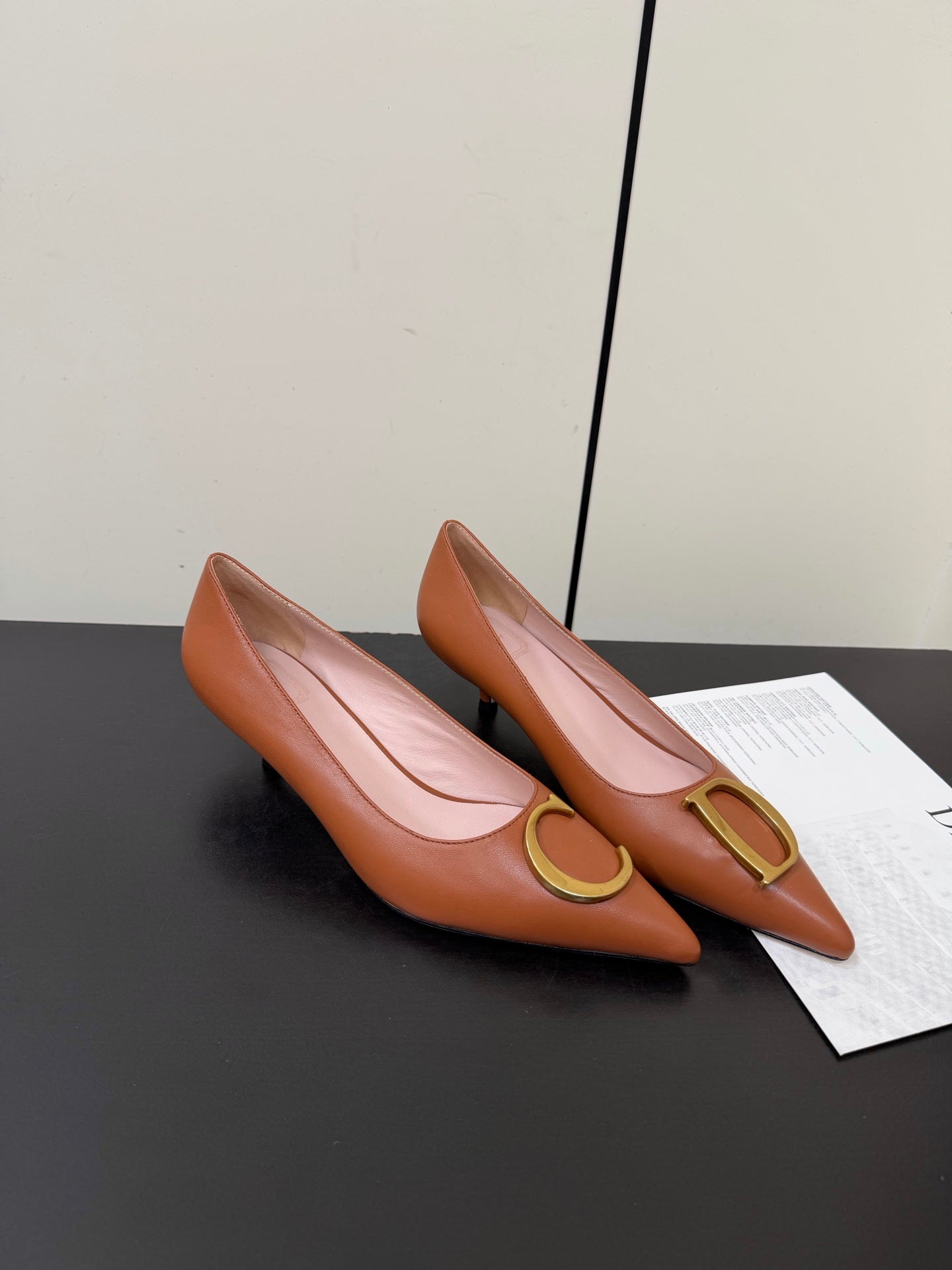 DIOR 26S POINTED-TOE HIGH HEELS 35MM IN RUST BROWN CALFSKIN GOLD HARDWARE