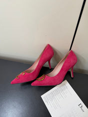 DIOR 26S POINTED-TOE HIGH HEELS 70MM IN RASPBERRY RED SUEDE GOLD HARDWARE