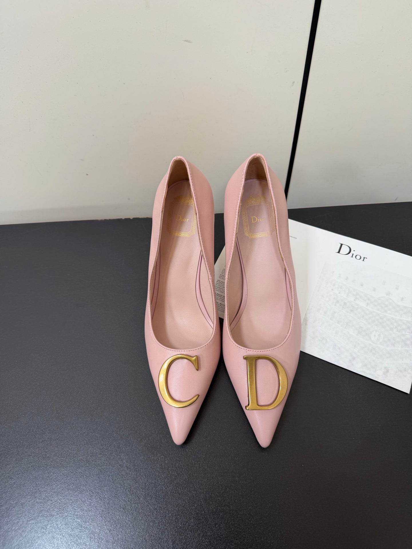 DIOR 26S POINTED-TOE HIGH HEELS 70MM IN PINK CALFSKIN GOLD HARDWARE