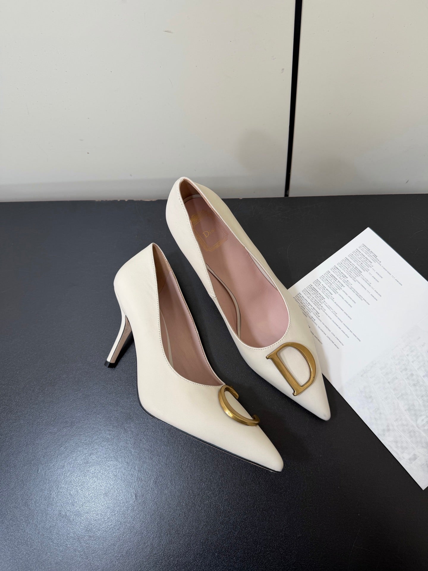 DIOR 26S POINTED-TOE HIGH HEELS 70MM IN CREAM WHITE CALFSKIN GOLD HARDWARE