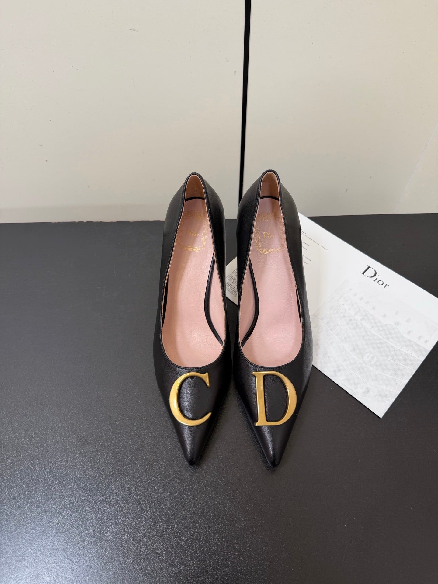 DIOR 26S POINTED-TOE HIGH HEELS 70MM IN BLACK CALFSKIN GOLD HARDWARE