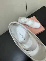MIUMIU 26S FAIRY BALLET FLATS IN WHITE CALFSKIN