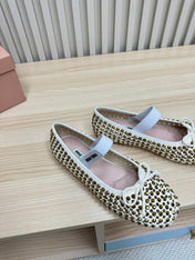 RHINESTONES MARY JANE FLATS IN CREAM SUEDE