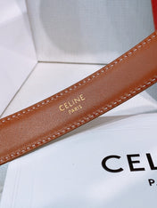 CELINE 26S BELT 25 MM IN WHITE CANVAS AND BROWN CALFSKIN 631593