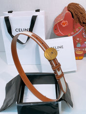 CELINE 26S BELT 25 MM IN WHITE CANVAS AND BROWN CALFSKIN 631593