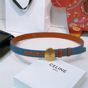 CELINE 26S BELT 25 MM IN BLUE DENIM AND BROWN CALFSKIN 631595