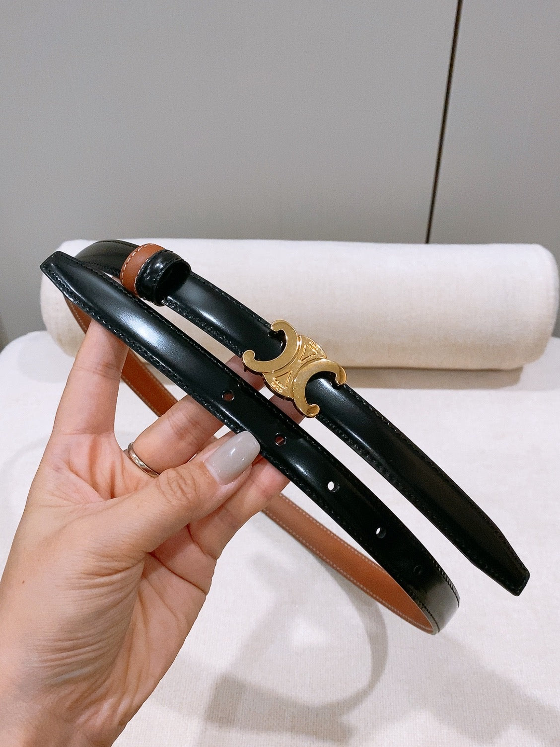 CELINE 26S REVERSIBLE BELT 18 MM IN BLACK AND BROWN CALFSKIN 656090