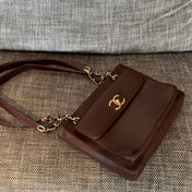 CHANEL 26S FLAP SHOULDER BAG 26 IN DARK BROWN LAMBSKIN GOLD HARDWARE