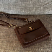 CHANEL 26S FLAP SHOULDER BAG 26 IN DARK BROWN LAMBSKIN GOLD HARDWARE