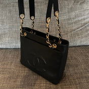 CHANEL 26S FLAP SHOULDER BAG 26 IN BLACK CAVIAR CALFSKIN GOLD HARDWARE