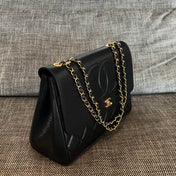 CHANEL 26S LARGE CC LOGO FLAP SHOULDER BAG 33 IN BLACK CAVIAR CALFSKIN GOLD HARDWARE