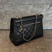 CHANEL 26S LARGE CC LOGO FLAP SHOULDER BAG 33 IN BLACK CAVIAR CALFSKIN GOLD HARDWARE