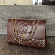 CHANEL 26S LARGE CC LOGO FLAP SHOULDER BAG 33 IN DARK BROWN LAMBSKIN GOLD HARDWARE